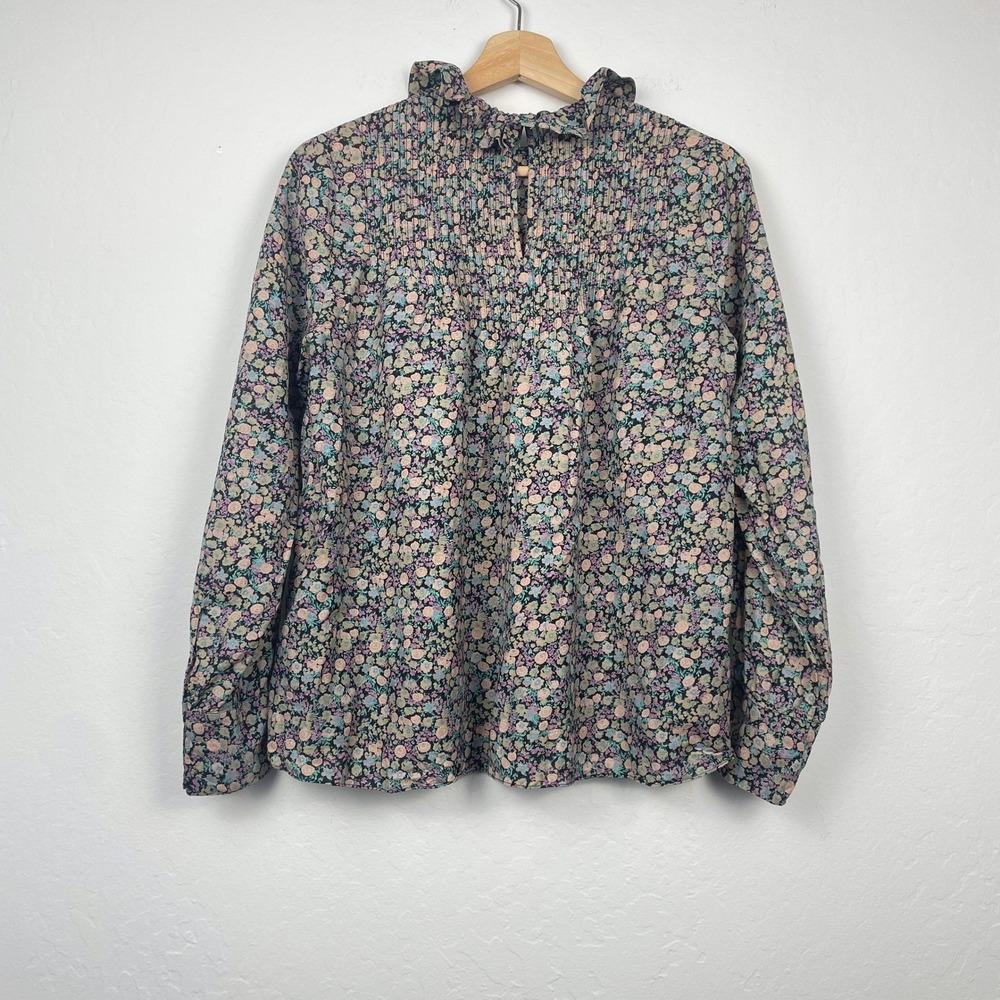 Doen Ruffle Neck Floral Multicolor Long Sleeve Blouse Size Small - Picture 2 of 12